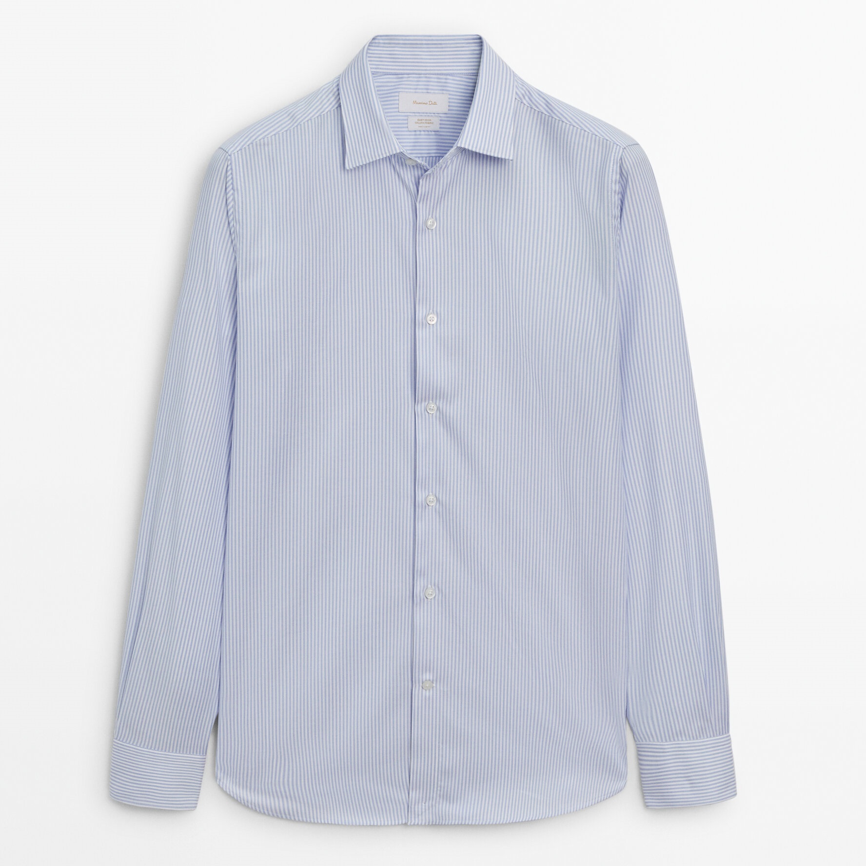 приталенная полосатая оксфордская рубашка из хлопка Рубашка Massimo Dutti Slim Fit Micro-striped, светло-голубой