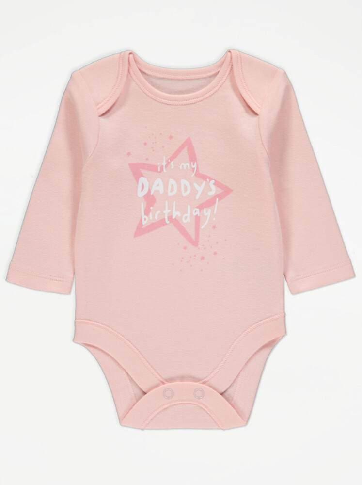 

Розовое боди с длинными рукавами и надписью Daddy's Birthday George., розовый