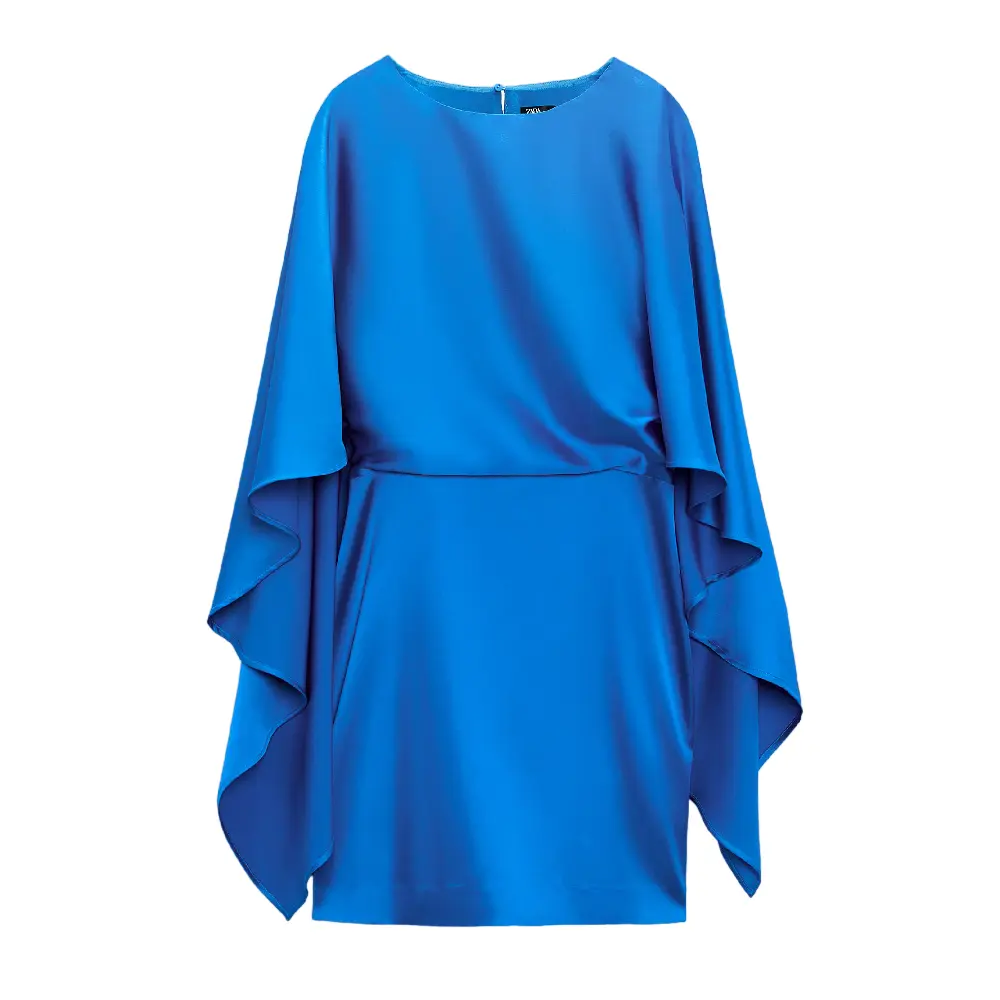 

Атласное мини-платье с набивкой ZARA, синий