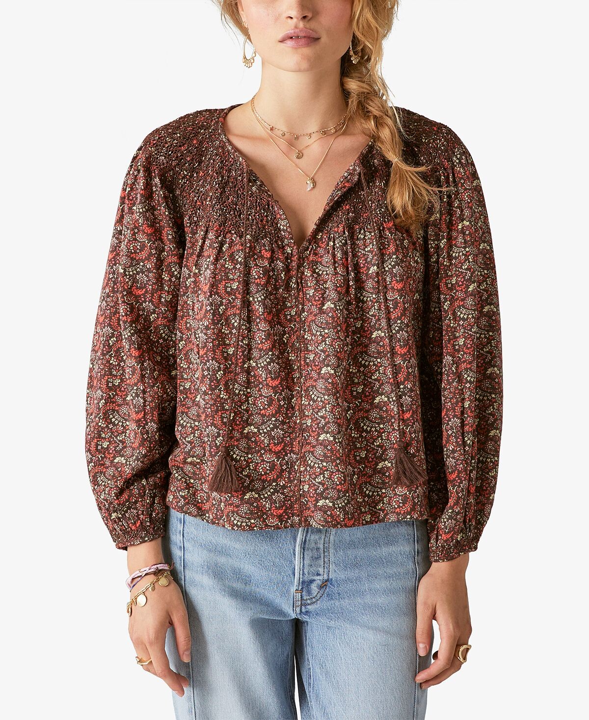 

Женская присборенная крестьянская блуза с принтом Lucky Brand, мульти
