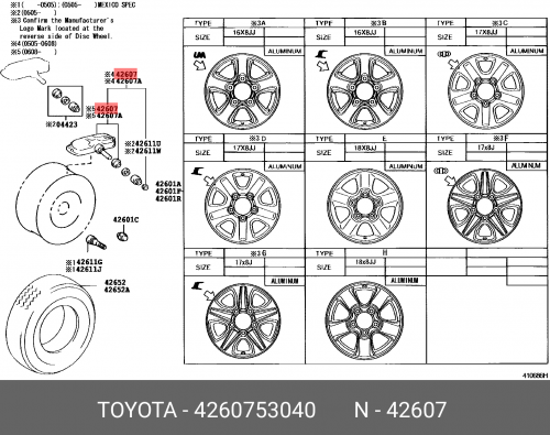 Датчик давления шины / valve sub-assy, tire SENSOR ASSY, TIRE PRESSURE MONITOR 4260753040 TOYOTA LEXUS