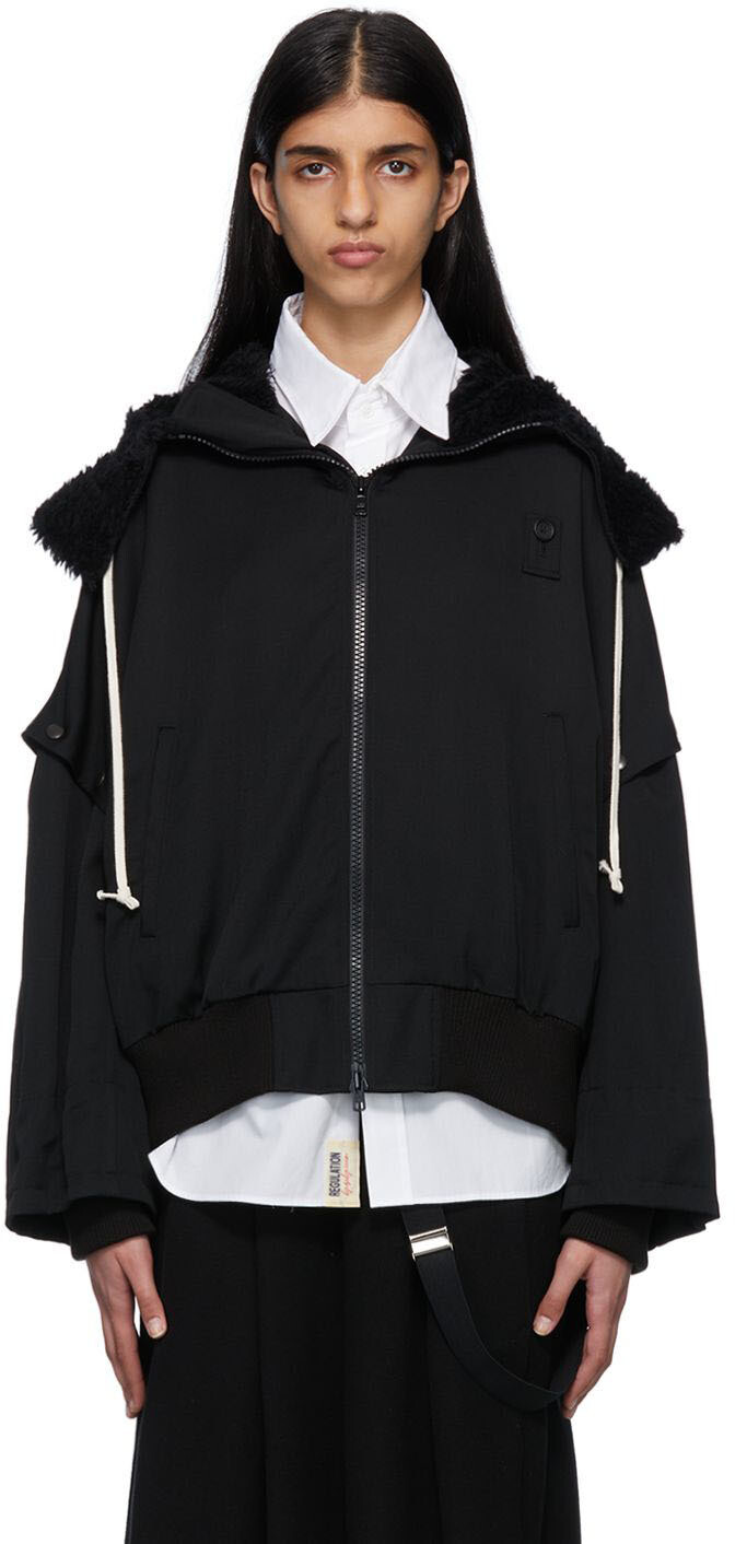

Черная куртка со съемными рукавами Regulation Yohji Yamamoto, Черный