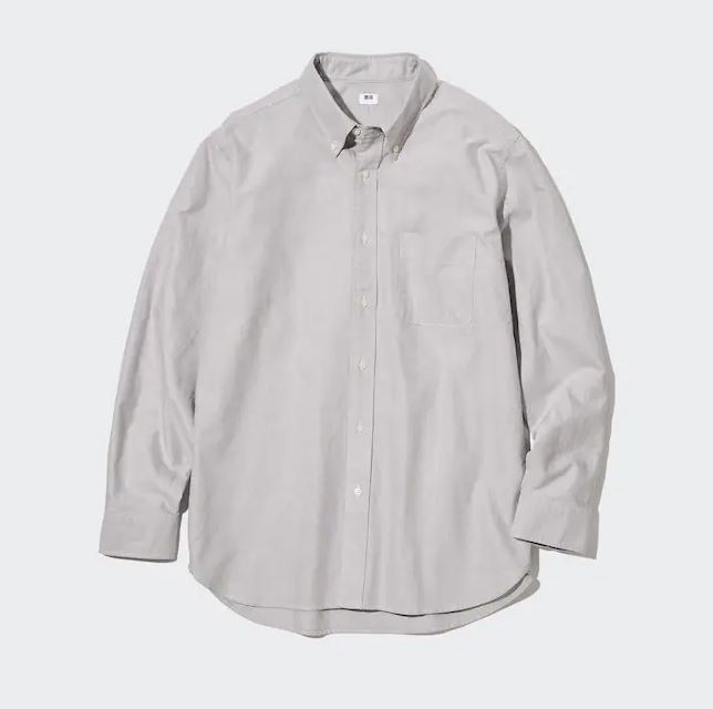 Рубашка оксфордская классического кроя Uniqlo Regular Fit Oxford, серый - фото