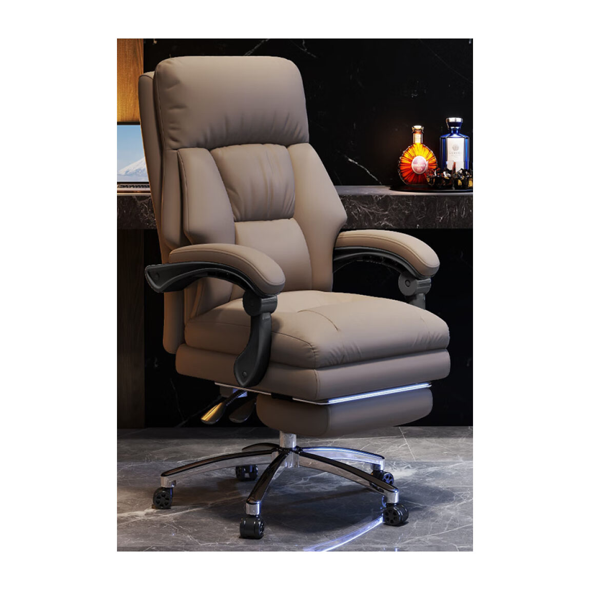 Игровое кресло Insdea HDA063, губка, сталь, с подставкой для ног, хаки