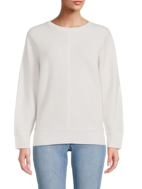 

Кашемировый Cвитер Saks Fifth Avenue Dolman в рубчик, muted rose