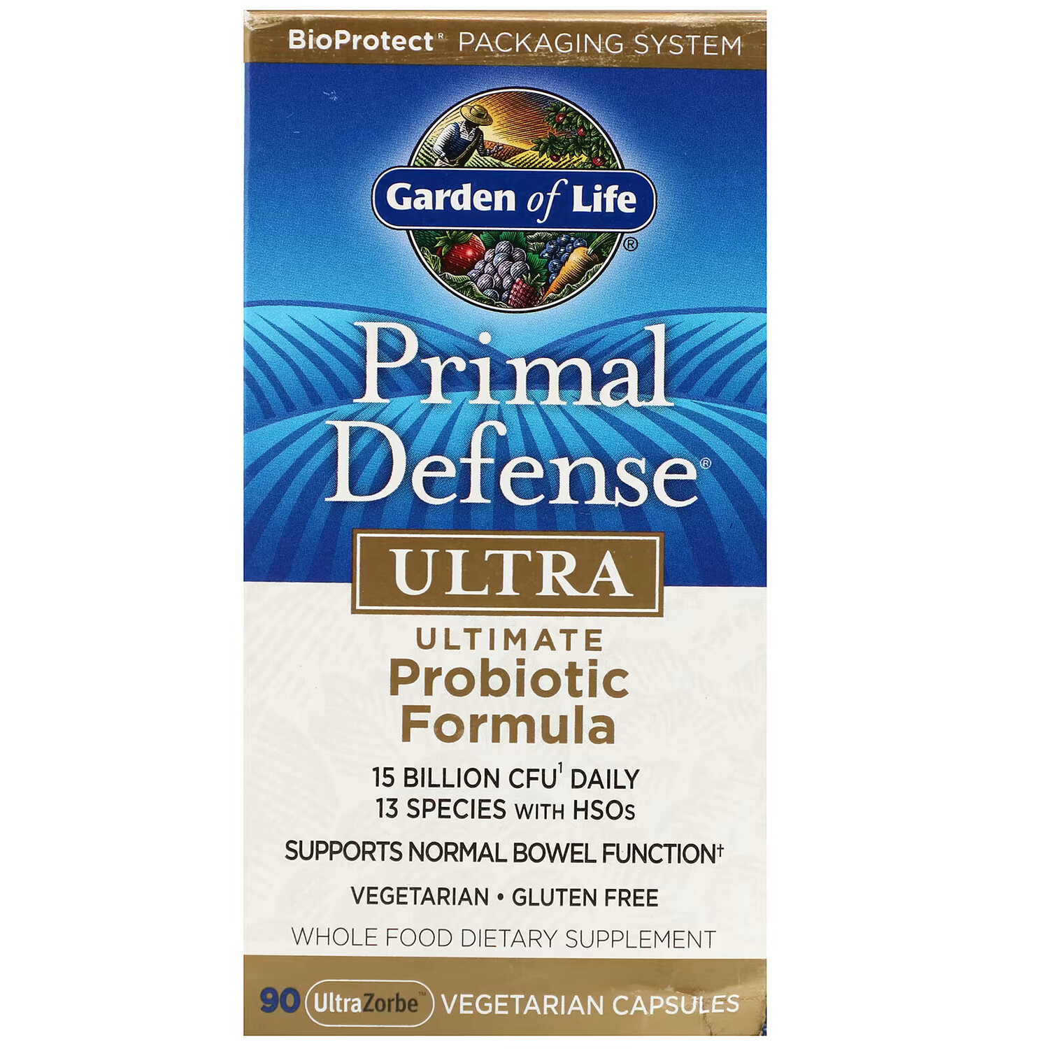 

Garden of Life, Primal Defense, Ultra, универсальная пробиотическая формула, 90 вегетарианских капсул UltraZorbe