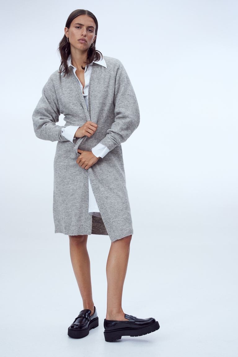 

Длинный кардиган в рубчик H&M, светло-серый меланж