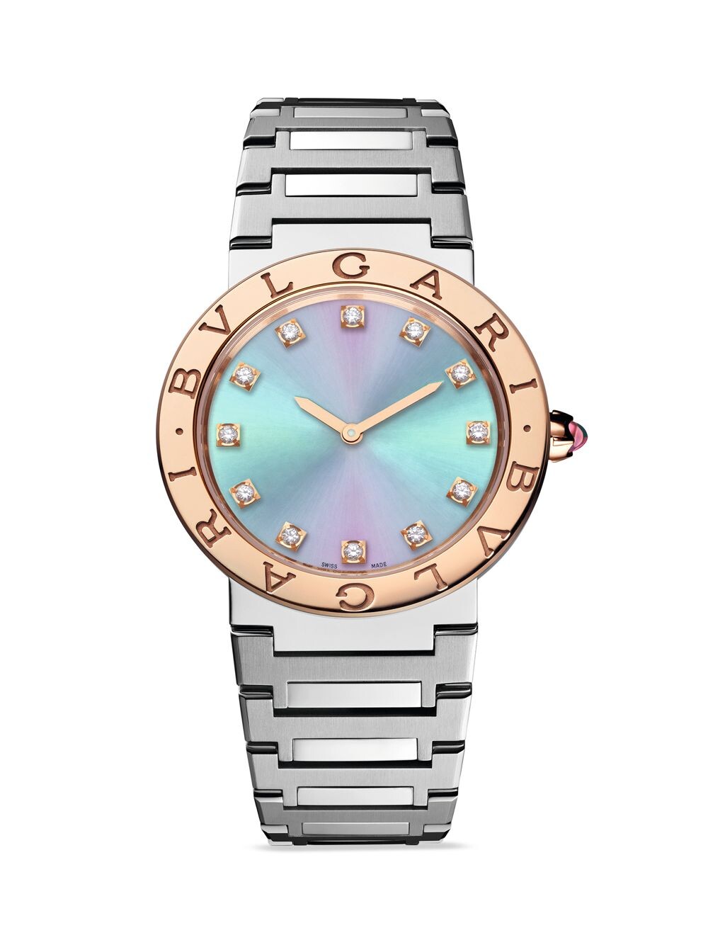 

Часы-браслет BVLGARI BVLGARI LADY из нержавеющей стали, розового золота 18 карат и бриллианта 0,13 TCW/33 мм BVLGARI