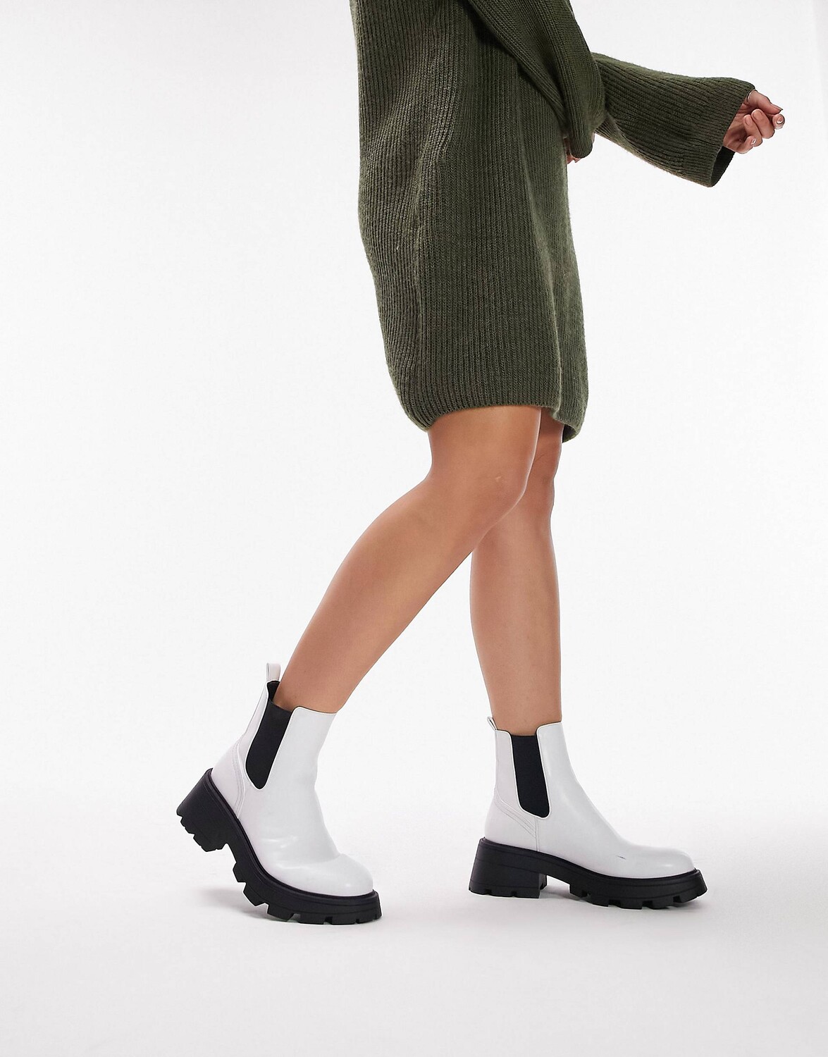

Topshop Белые массивные ботинки челси Wide fit Bella, Белый