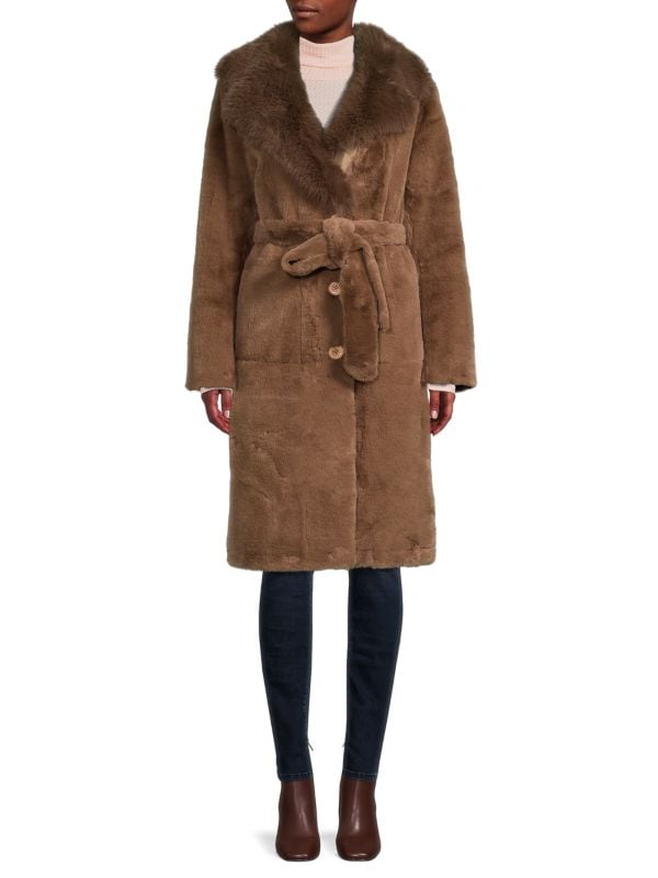Пальто La Fiorentina из искусственного меха с поясом, коричневый