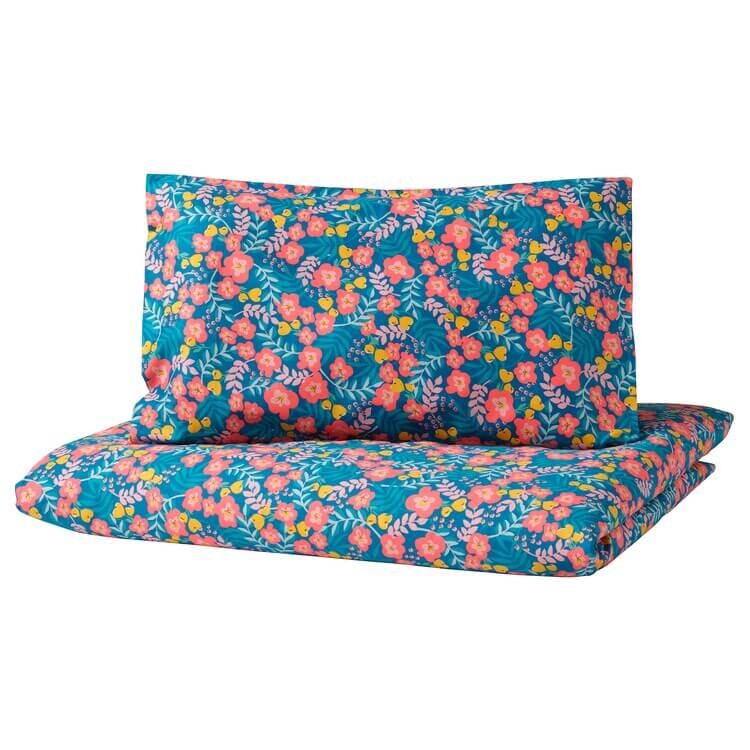 

Комплект белья для детской кроватки Ikea Rorande Floral, 140*70 см, 3 предмета, голубой/розовый
