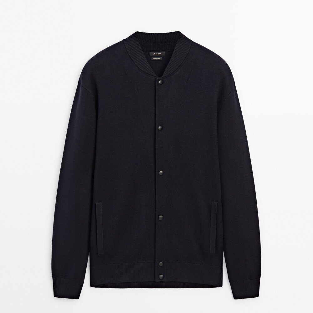 

Куртка Massimo Dutti Knit Bomber With Snap-buttons, темно-синий