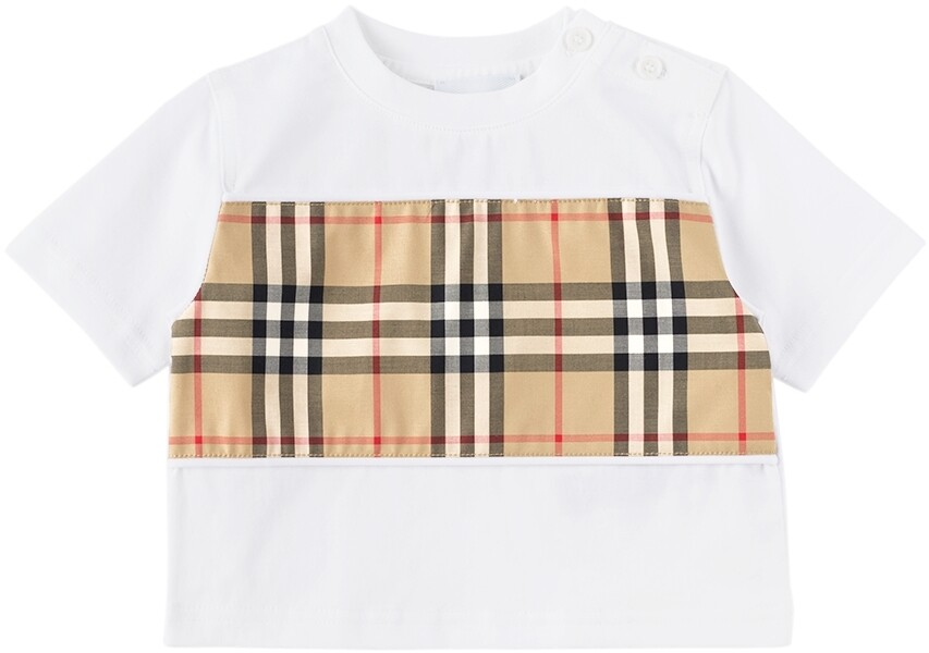 

Белая футболка в винтажную клетку Baby Baby с вставками Burberry