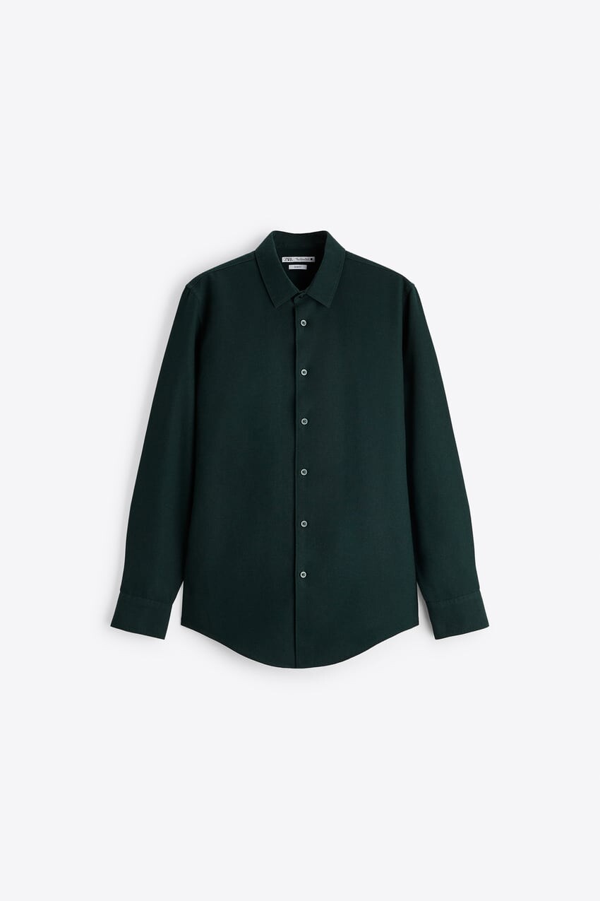 

Рубашка Zara Easy care textured, тёмно-зелёный