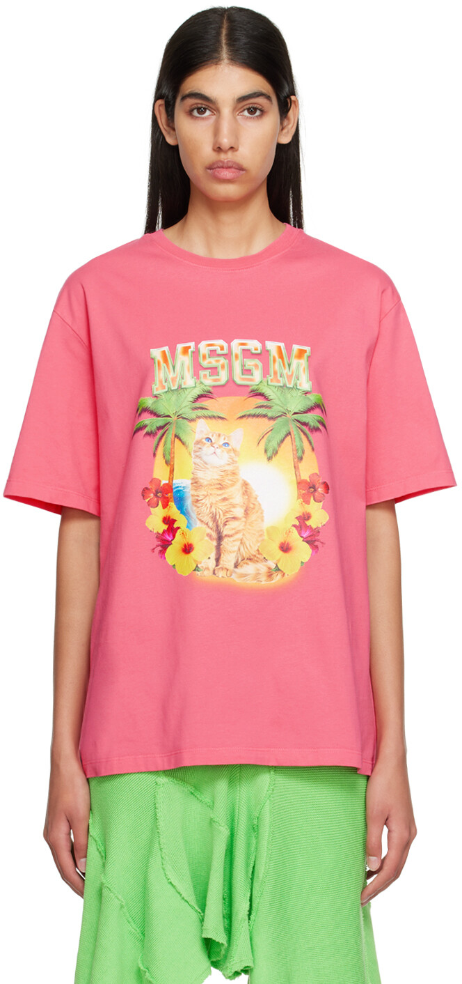 

Розовая футболка с кошкой из колледжа MSGM, Розовый