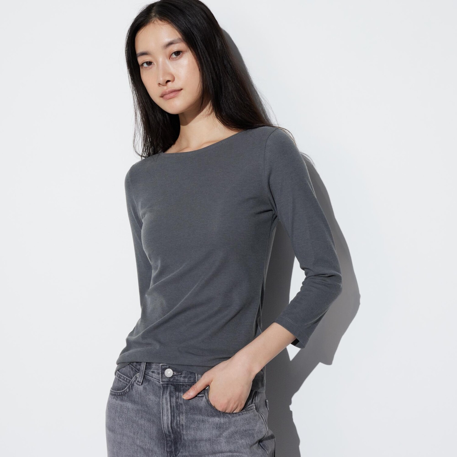 

Лонгслив Uniqlo из трикотажа, серый