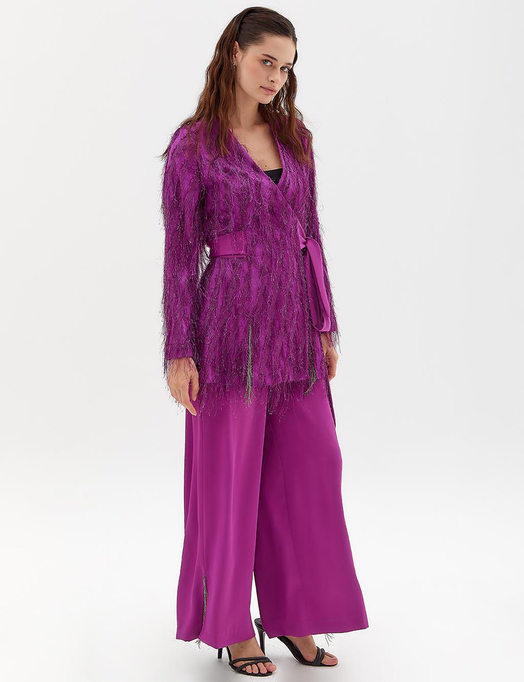 Двойной костюм с блестящей кисточкой и бахромой, фиолетовый Kayra фотографии