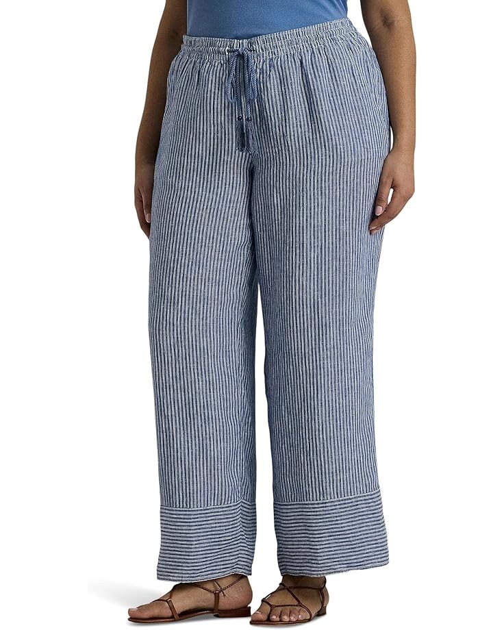 

Брюки LAUREN Ralph Lauren Plus-Size Pinstripe Linen Wide-Leg, цвет Blue/White