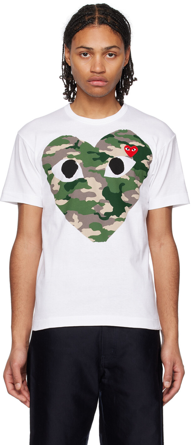 

Белая футболка с камуфляжным принтом Comme des Garçons Play, Белый
