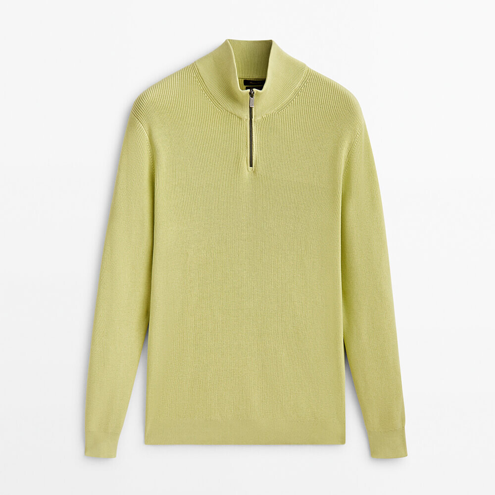 

Свитер Massimo Dutti Textured Mock Neck With Zip, лаймовый
