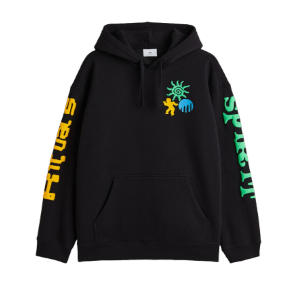 

Худи с капюшоном и принтом ритуал H&M Relaxed Fit Printed hoodie, черный