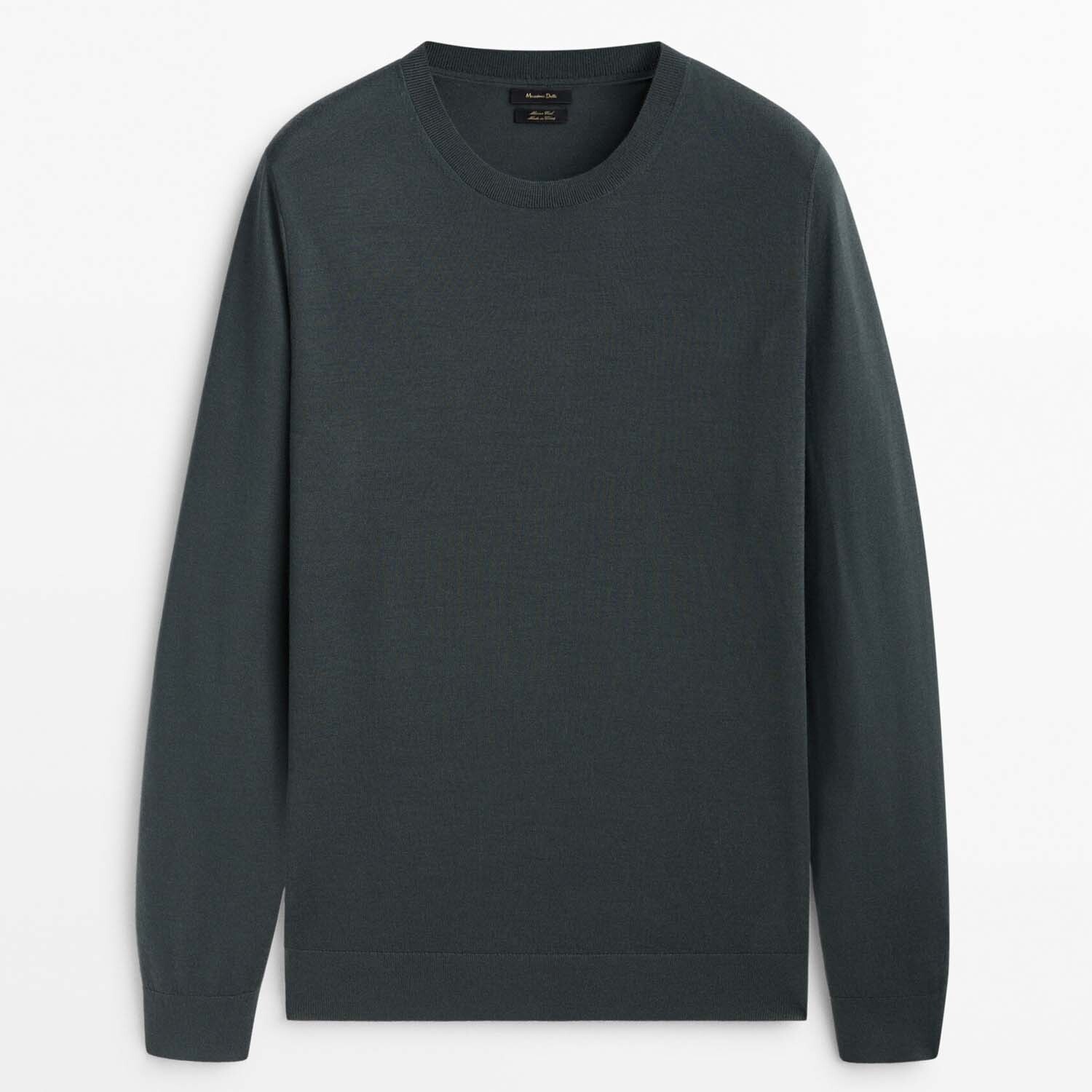 

Свитер Massimo Dutti Crew Neck In 100% Merino Wool, темно-зеленый