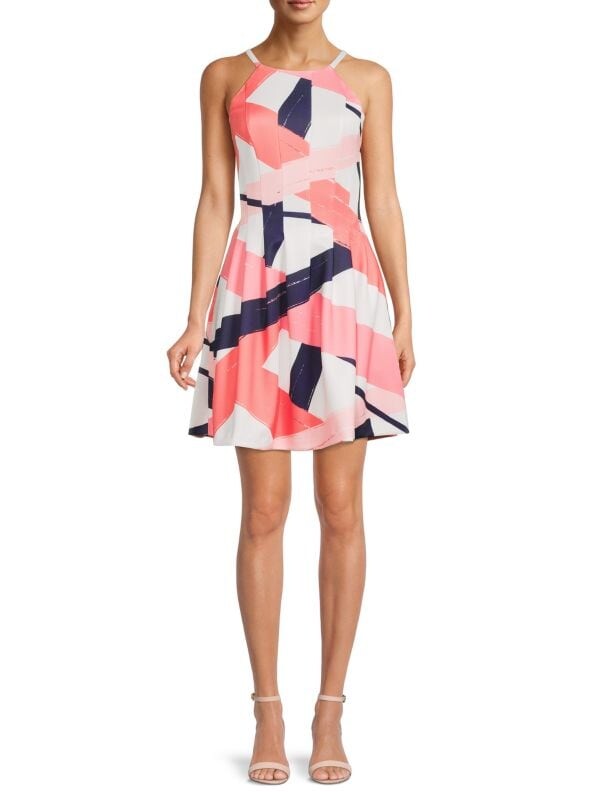 

Платье Brushstroke Vince Camuto расклешенное с принтом, белый/синий/розовый