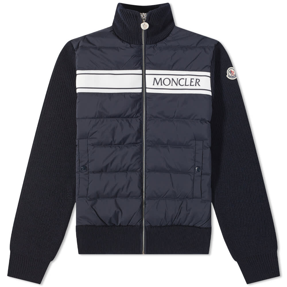 

Пуховик с логотипом в полоску и на молнии Moncler, Черный