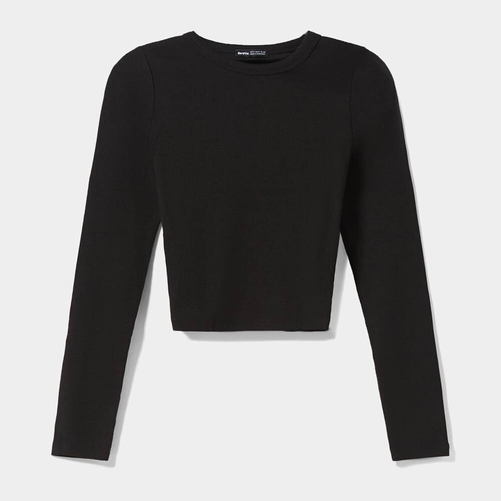 

Лонгслив Bershka Ribbed, черный