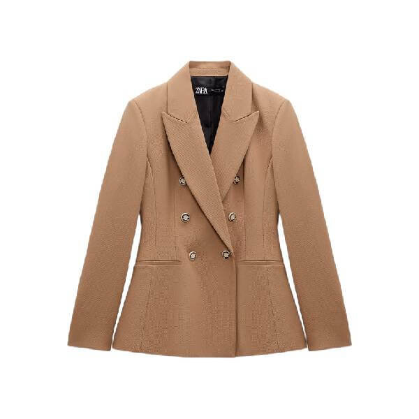 

Блейзер Zara Double-breasted Pique, рыжевато-коричневый