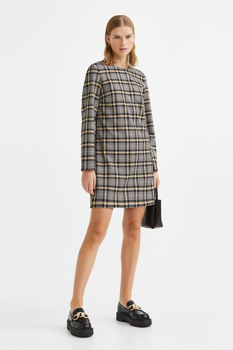 

Короткое платье с длинными рукавами H&M, черный/сетка