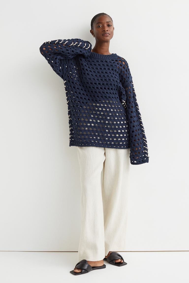 Ажурный свитер с примесью шелка H&M, темно-синий