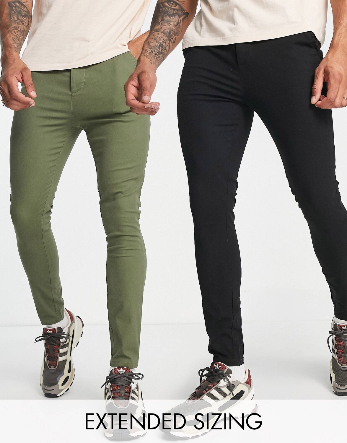 

Комплект из двух пар эластичных брюк чинос черного и темно-хаки ASOS DESIGN, Черный