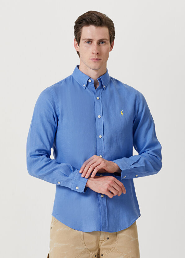 

Синяя льняная рубашка Polo Ralph Lauren