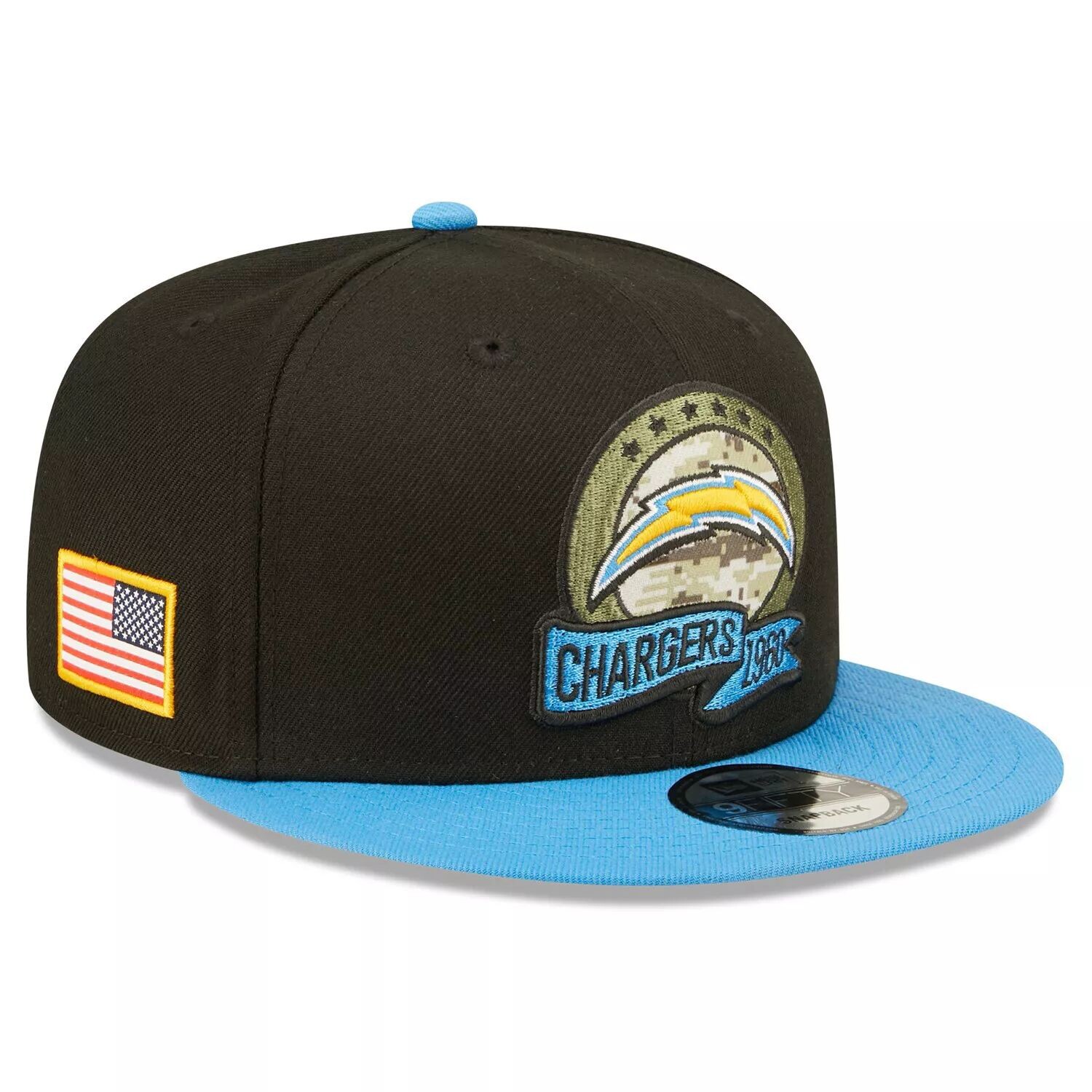 

Мужская кепка Snapback New Era черного/синего цвета Los Angeles Chargers 2022 Salute To Service 9FIFTY