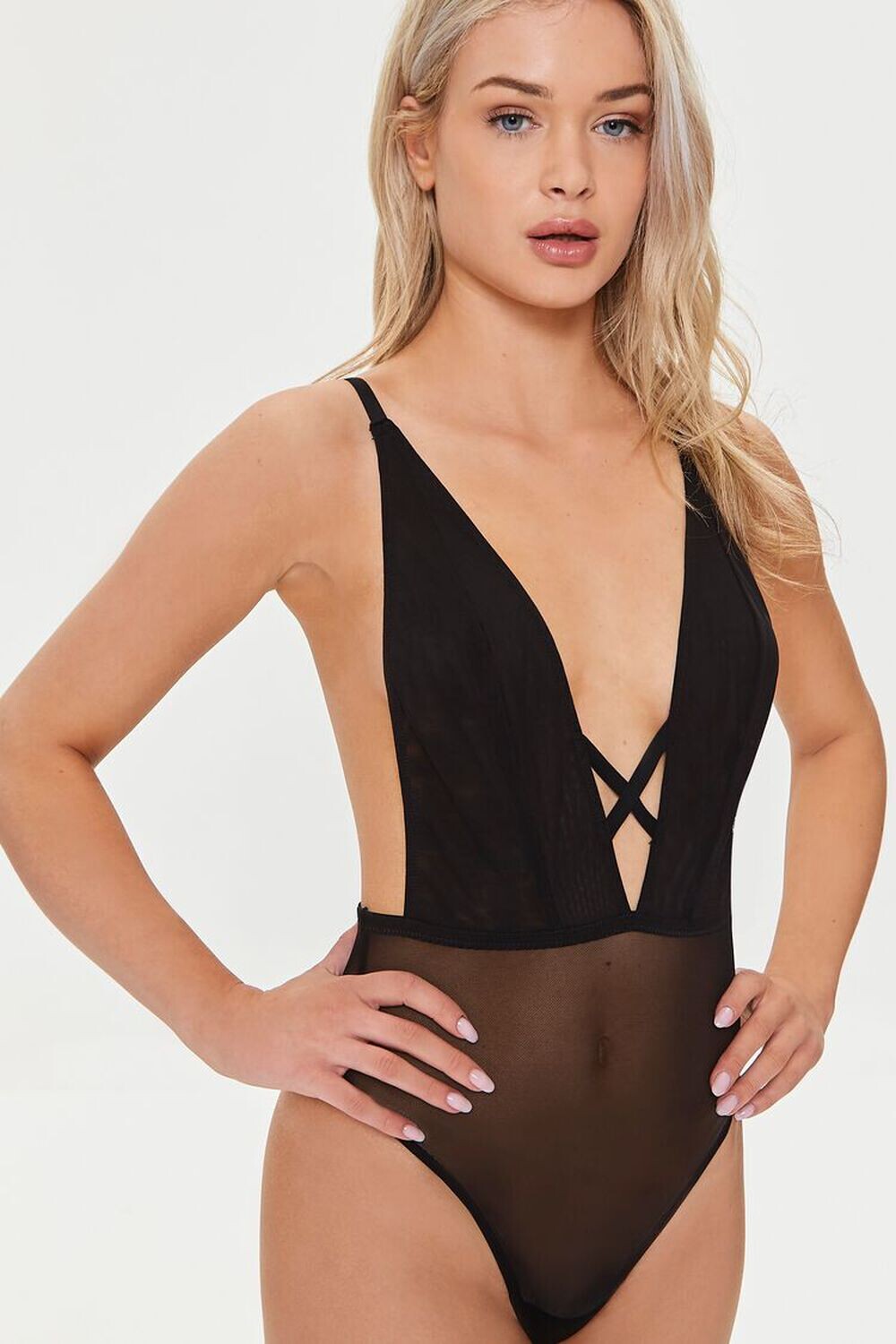 

Боди из сетчатого стрингов и нижнего белья Forever 21, черный