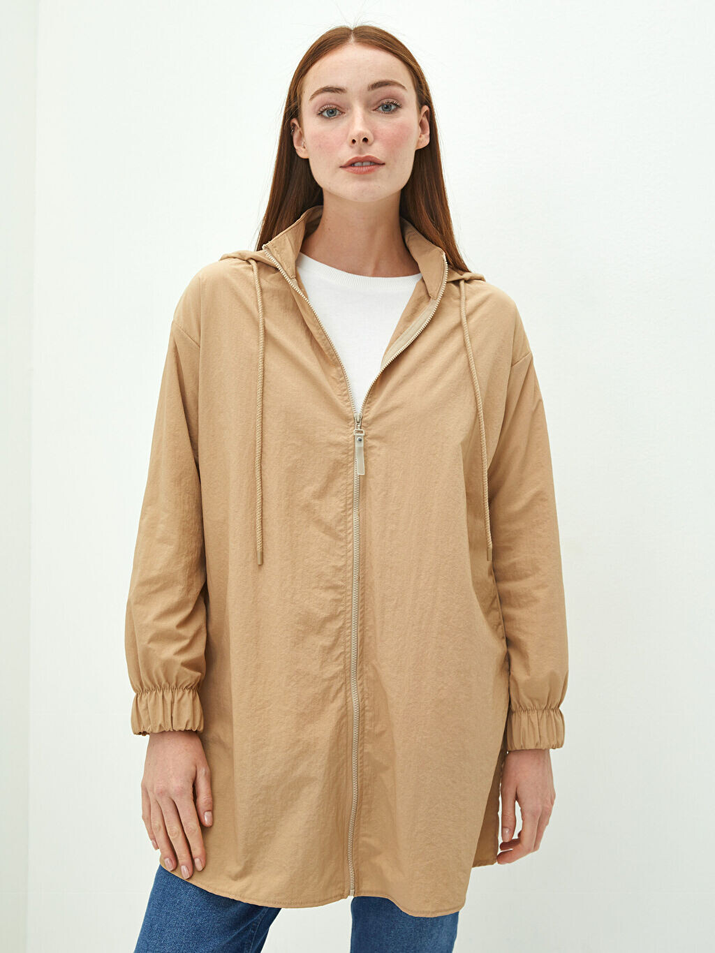 

Прямая женская туника с длинным рукавом и капюшоном LCW Modest