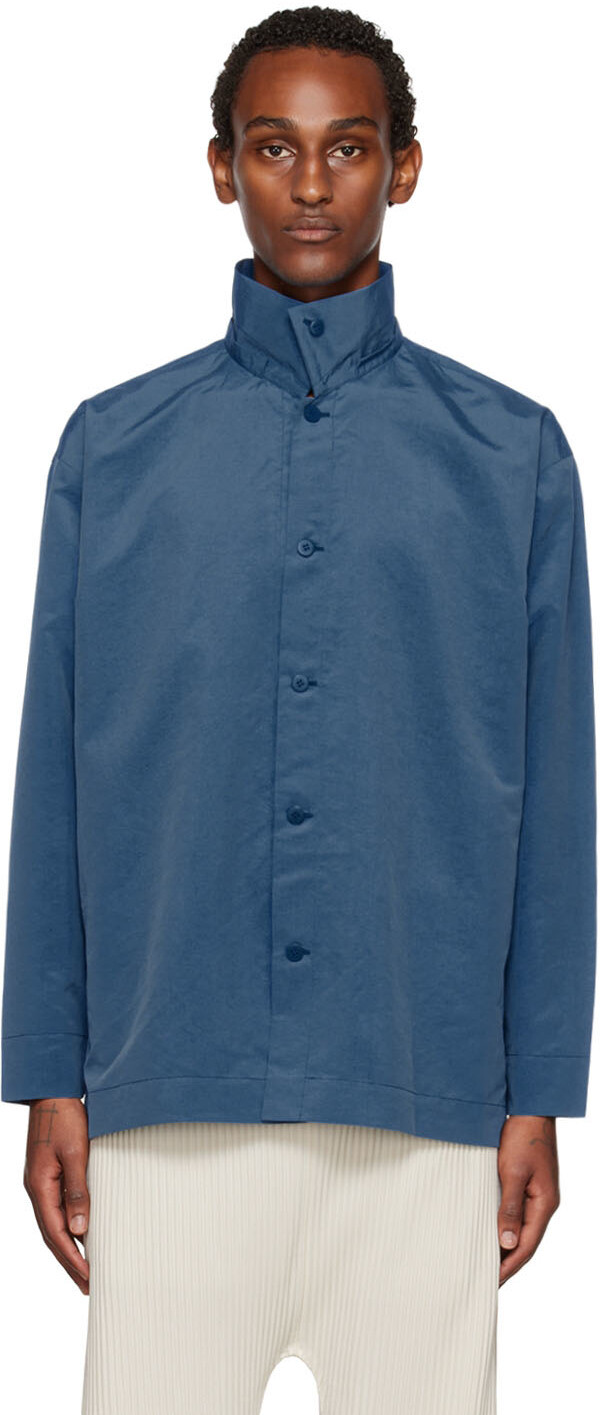 

Синяя рубашка с короткими рукавами Homme Plissé Issey Miyake
