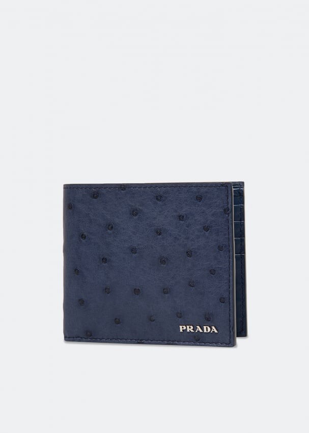 

Кошелек PRADA Ostrich leather bi-fold wallet, синий