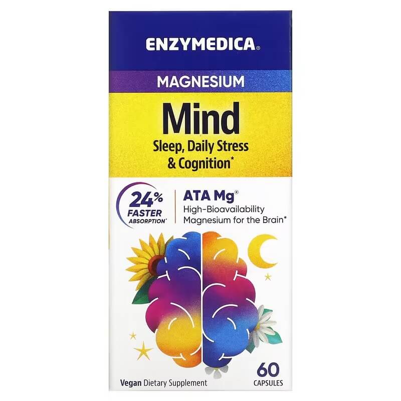 Магний Enzymedica для поддержки когнитивных функций Magnesium Mind, 60 капсул enzymedica магний для разума 60 капсул