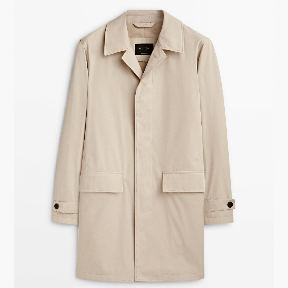 Пальто Massimo Dutti Cotton Trench, светло-бежевый цена и фото