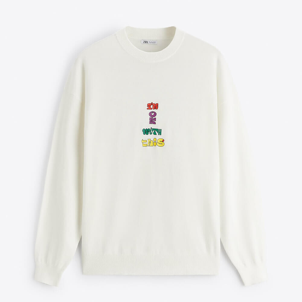 

Свитшот Zara Knit With Slogan, белый