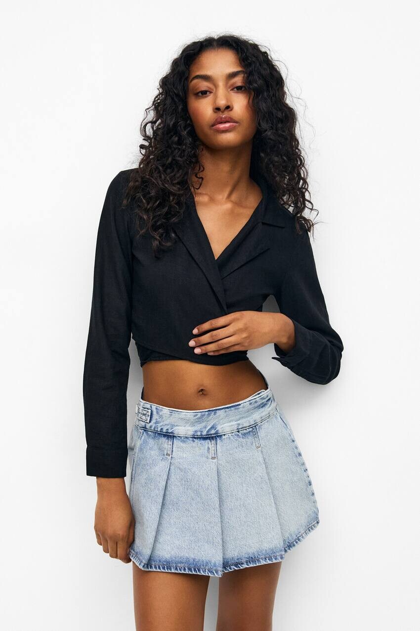 

Укороченная рубашка в деревенском стиле Pull&Bear, черный