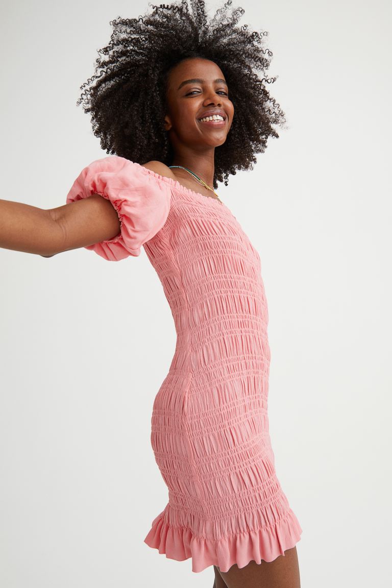 Облегающее платье с эластичными сборками H&M, розовый