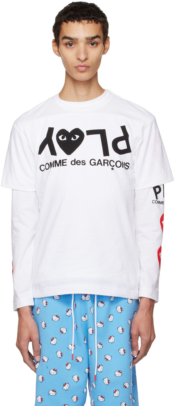 

Белая футболка с принтом Comme des Garçons Play, Белый