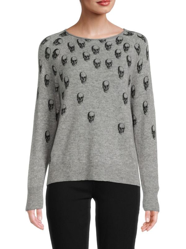 

Кашемировый Cвитер 360 Cashmere Alena с рисунком черепа, голубой
