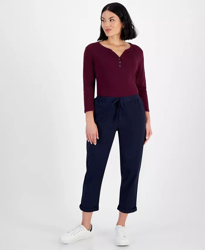 

Миниатюрные саржевые брюки до щиколотки с манжетами Style & Co, синий