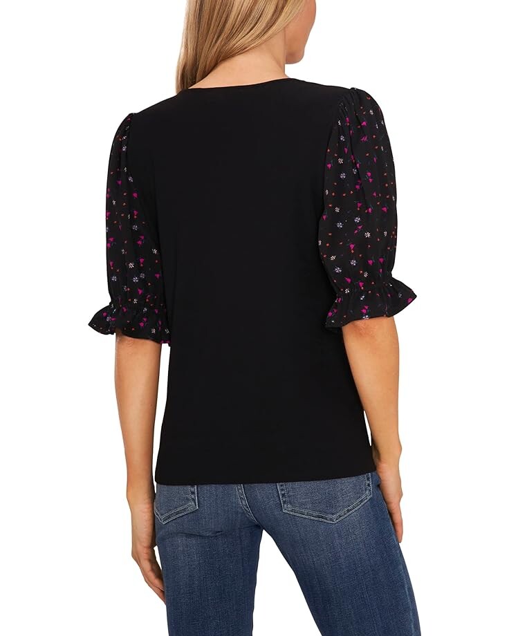 

Футболка CeCe Mixed Media Puff Sleeve Tee, цвет Rich Black