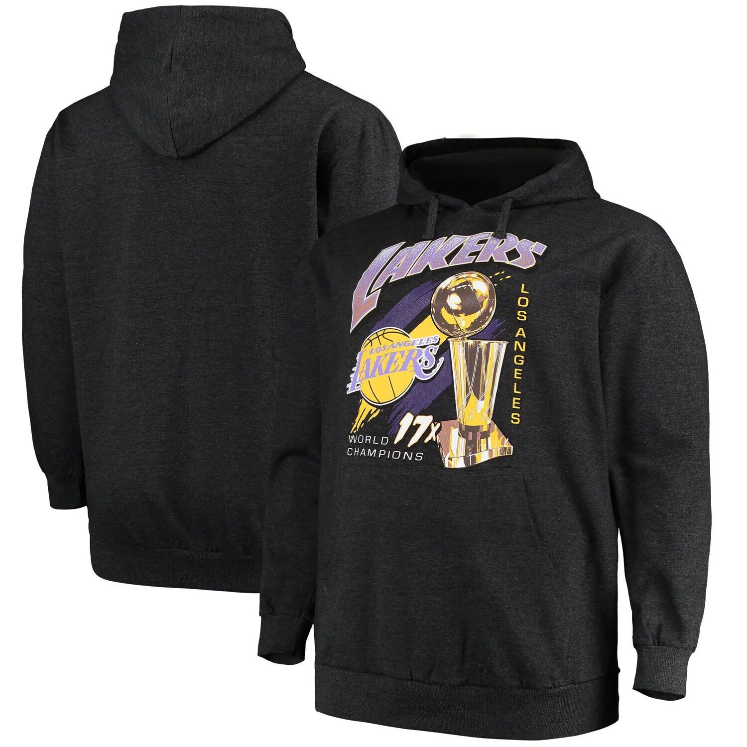 

Мужская темно-серая толстовка с капюшоном Mitchell & Ness Heathered Los Angeles Lakers Big & Tall 17x Trophy