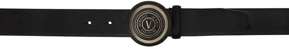 

Черный ремень с круглой пряжкой и V-образной эмблемой Versace Jeans Couture
